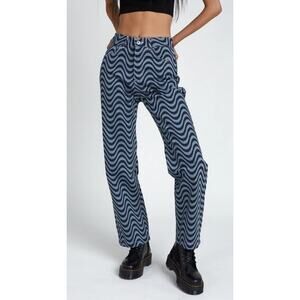 The Ragged Priest Wave Print Dad Jean Womens Size 32 Blue Black Denim New